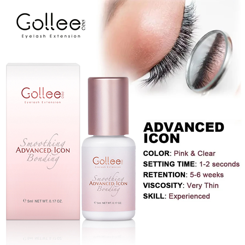 Gollee Pink Clear Glue for Eyelashes Strong 1s Fast Drying for Salon Artist 5ml Professional Colored Lash Extension Glue Makeup
