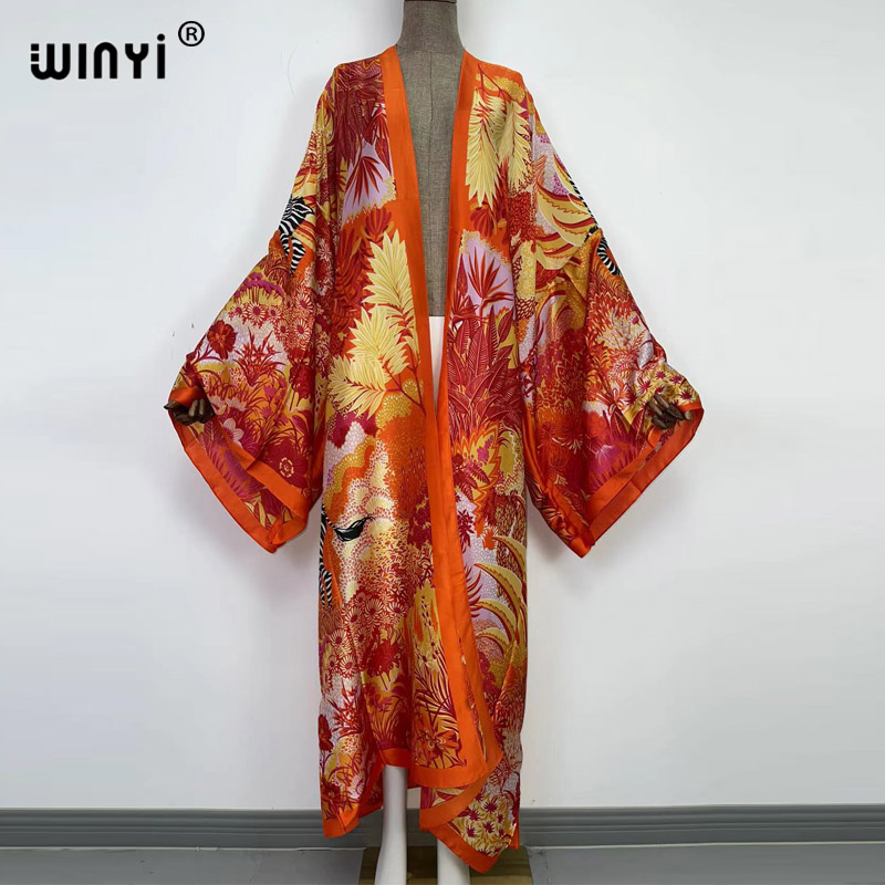 WINYI – Cardigan d'été pour femmes, robe de Cocktail sexy Boho, Maxi Robe africaine de vacances, manches chauve-souris, sensation de soie, kimono CAFTAN