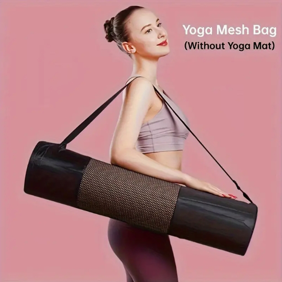 1 bolsa de malla transpirable para almacenamiento de esterilla de yoga, tela Oxford duradera, negra con correa para el hombro, perfecta para uso diario y fitness