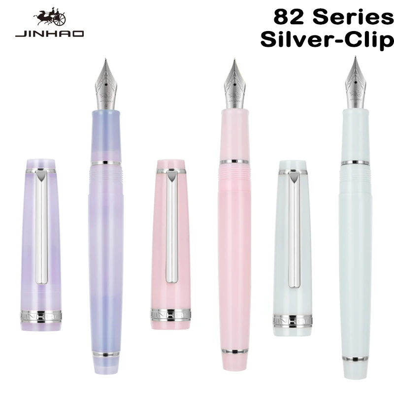 Перьевая ручка JINHAO 82, серебряный зажим EF F M, наконечник для бизнеса, офиса, школы, чернильные ручки, корейские канцелярские ручки для письма