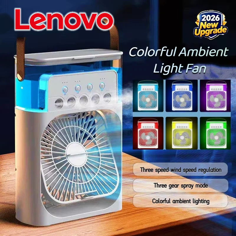 Портативный кондиционер-вентилятор Lenovo, мини-USB-охладитель воздуха, увлажнитель с распылением водяного тумана, светодиодный ночник, настольный охлаждающий вентилятор