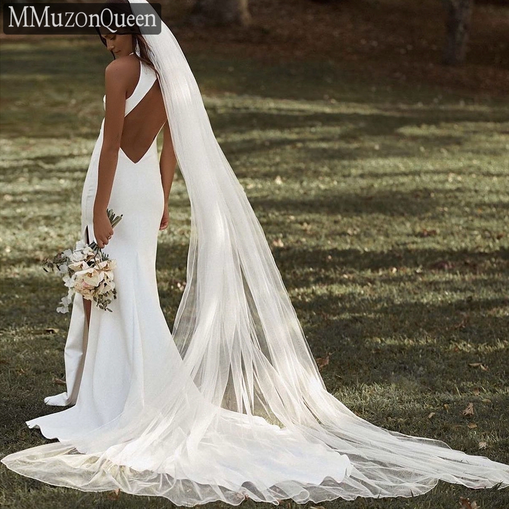 MMQ M92 화이트 긴 신부 베일 빗 싱글 레이어 소프트 Tulle 대성당 웨딩 베일 신부 웨딩 베일 2024