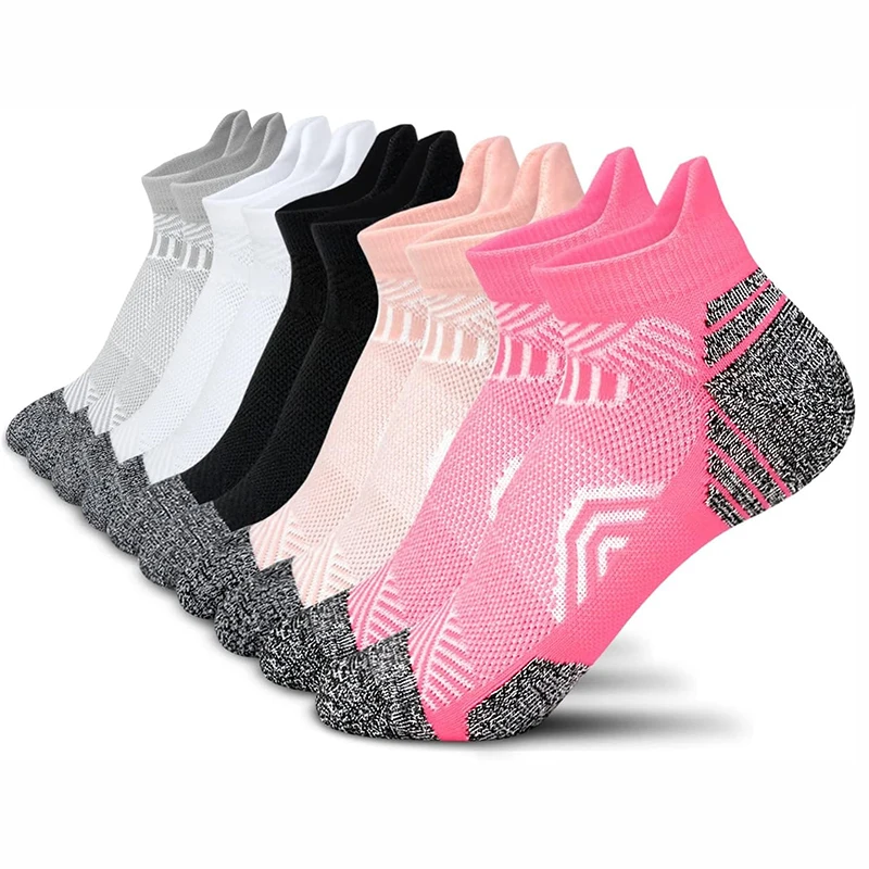 5 pares de meias atléticas de desempenho para homens e mulheres, suporte de tornozelo, corte baixo, aba macia, maratona, corrida, meias de compressão
