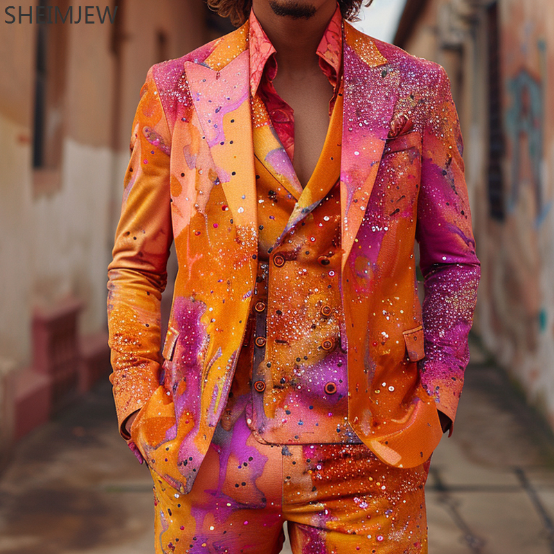 Giacche e pantaloni da uomo britannici Abiti dipinti colorati da uomo Emcee Stage Abbigliamento da spettacolo bello Abiti da sposa Nuovo