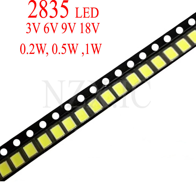 LED SMD 100 de alto brillo, 2835 piezas, 1W, 0,5 W, 0,2 W, blanco, 3V, 6V, 9V, 18V, 36V, 150MA/100MA/30MA/60MA/80MA, 6000-6500K