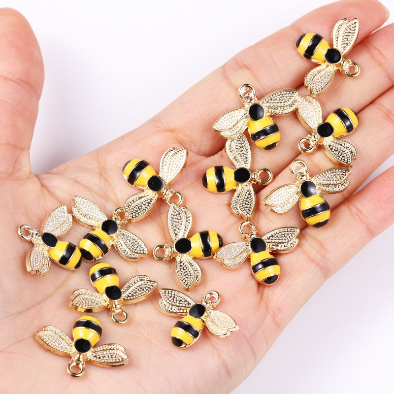 10 pièces 22*17mm couleur or alliage émail abeille pendentif huile dégoulinant animaux breloques pour la fabrication de bijoux collier à faire soi-même boucles d'oreilles accessoire
