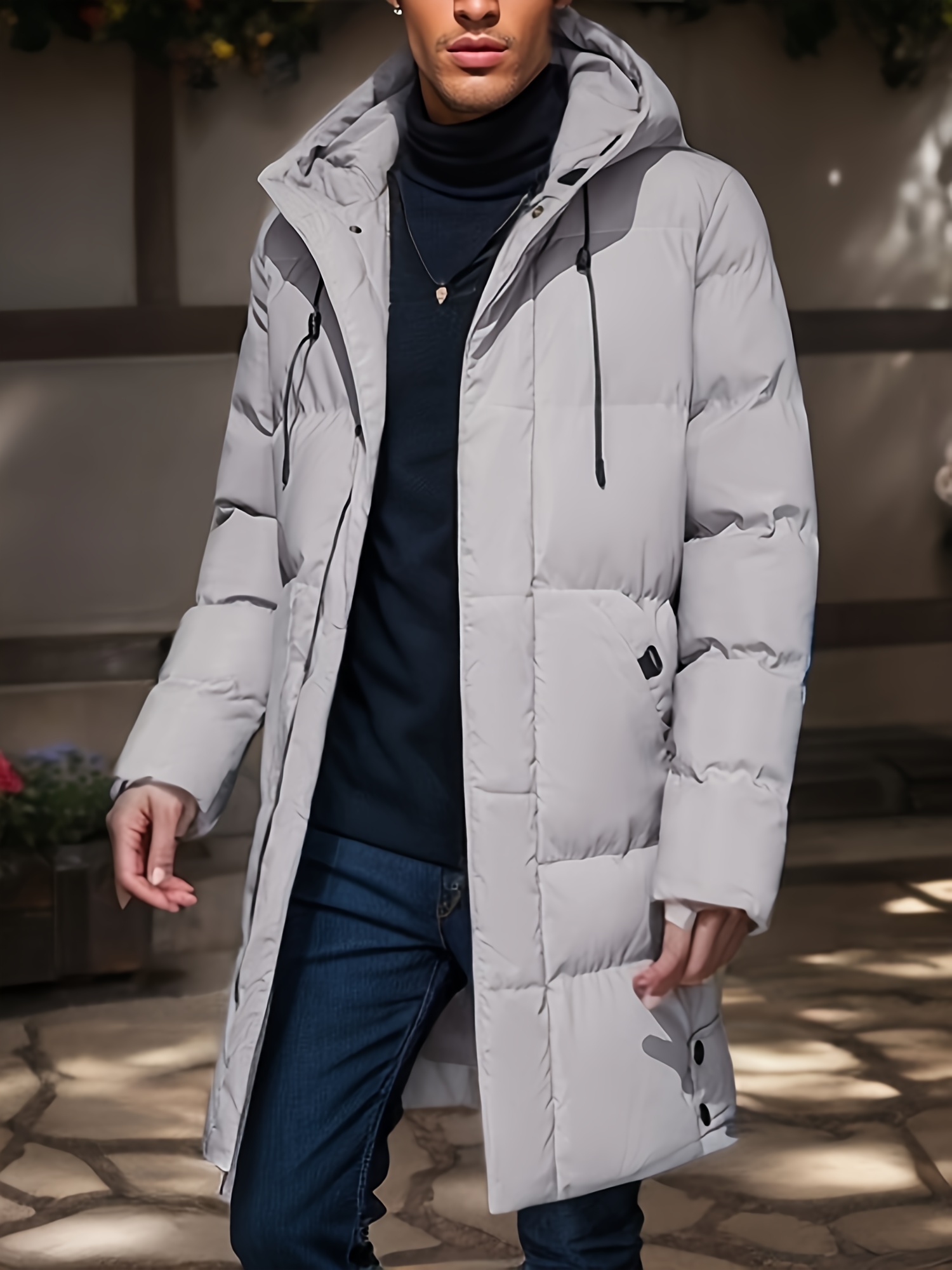 Chaqueta cálida con capucha de longitud media para hombre, chaqueta acolchada de algodón con cremallera informal, abrigo cortavientos para otoño e invierno, ropa para hombre 2023