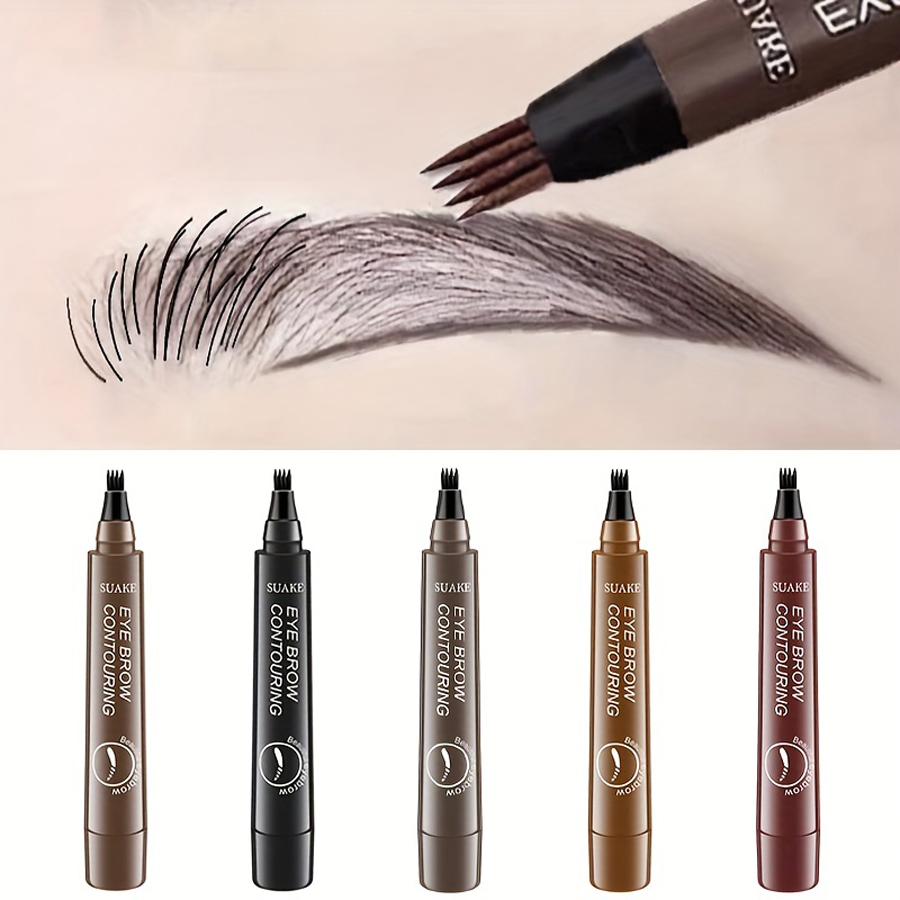 Waterdichte Wenkbrauwpen, Microblading Wenkbrauwpotlood Met 4 Gespleten Kop, Natuurlijk Uitziende Wenkbrauwen Make-Up (5 Kleuren)