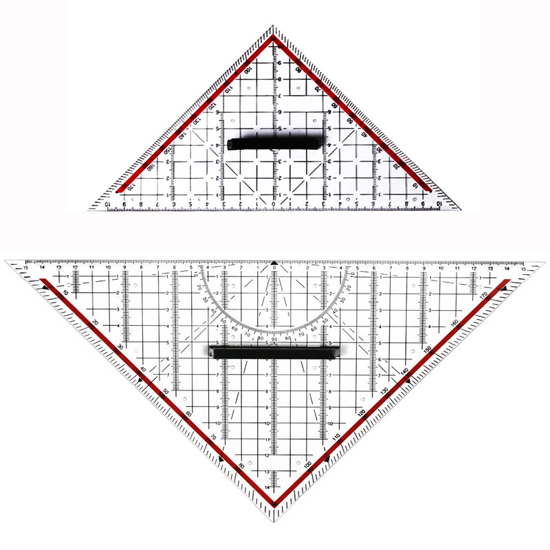 Regla profesional de dibujo de triángulos isósceles y triangulos isósceles trazados a mano, con transportador de ángulos, para diseño de carpintería e interiorismo.