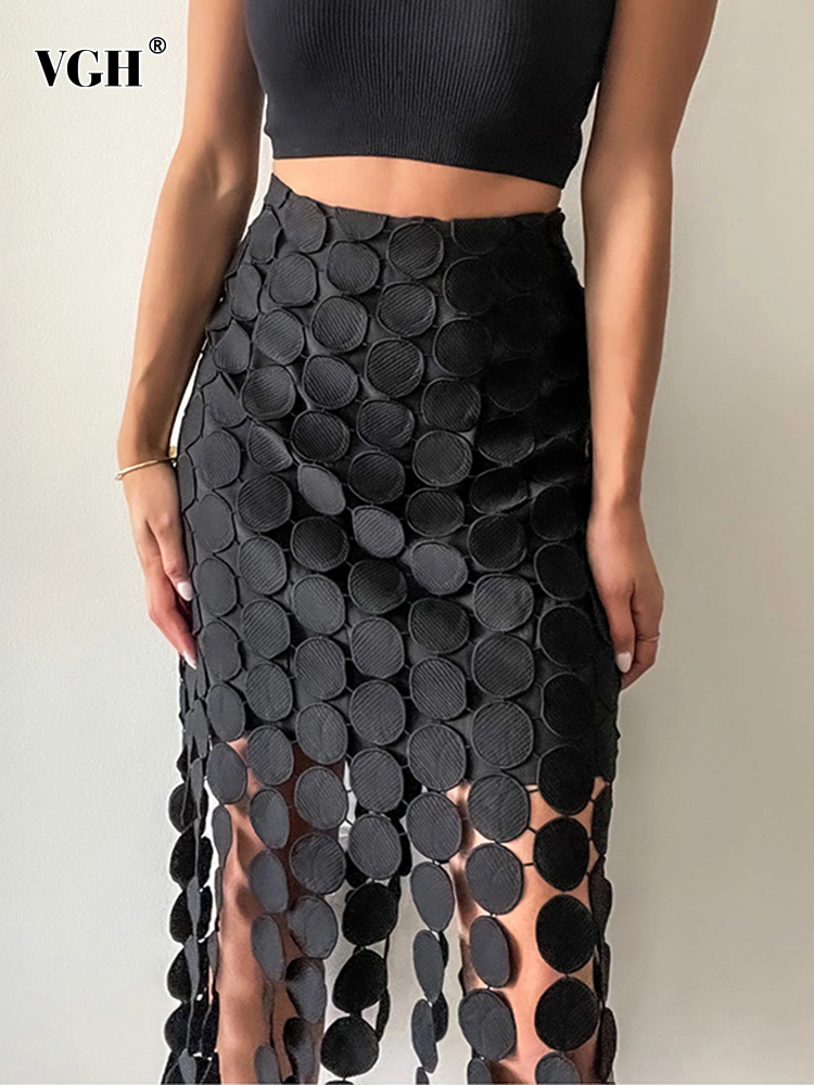 Vgh solide aushöhlen elegante Röcke für Frauen hohe Taille unregelmäßigen Saum Temperament eine Linie Rock weibliche Mode Kleidung Stil
