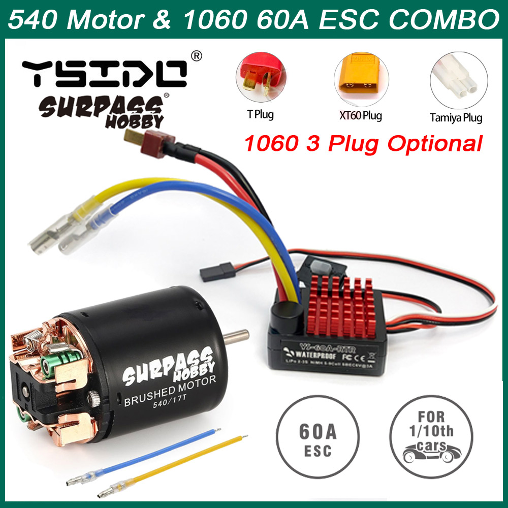 SURPASS HOBBY Combo 540 Motor Escovado 13T 17T 21T 23T 27T 35T 45T 55T 80T com 60A ESC para 1/10 RC Off-road Racing Car Truck