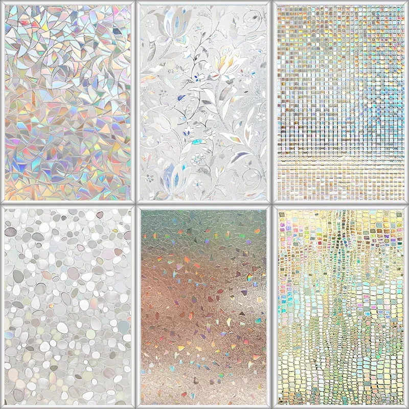 Película de privacidad para ventana, adhesivos para ventana de arcoíris, vinilo decorativo 3D para ventana, calcomanías para ventana de vitral, pegatina adhesiva estática para ventana