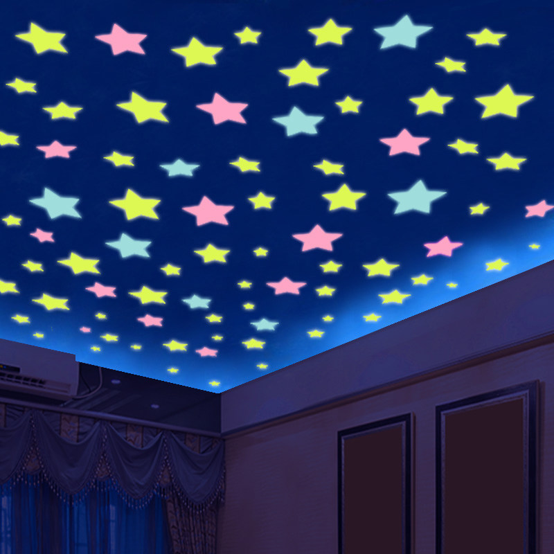 Autocollants muraux lumineux étoiles brillent dans le noir, 100 pièces, autocollants fluorescents colorés pour chambres d'enfants et de bébés, décoration de maison