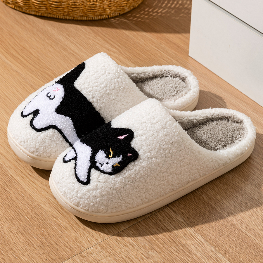 Damespantoffels Winter Binnen Warm Leuke Cartoon Kat Slaapkamer Lichtgewicht Zachte zool Ademend Vrije tijd Pluche Schoenen Paar