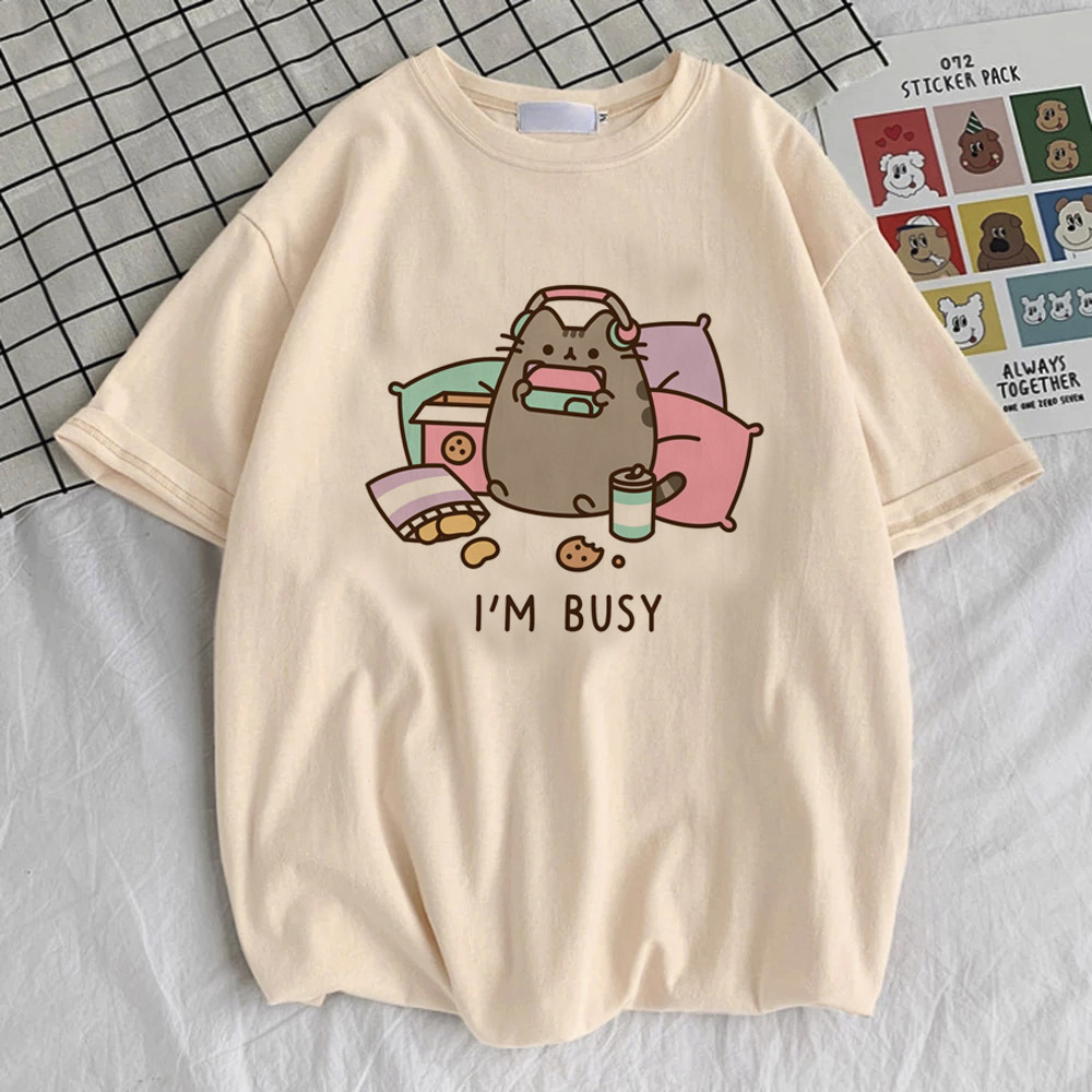 Pusheen Shirt Teen Y2k 2000er Grafik Retro 80er Kawaii T-Shirt Digital University Vintage Harajuku Grunge Hip Hop