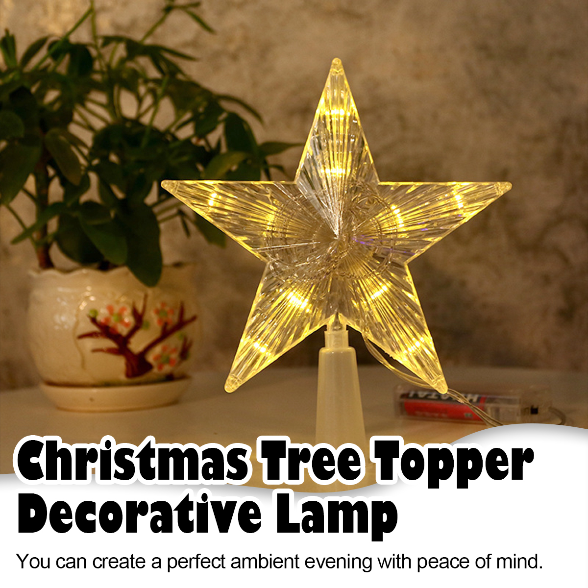Árvore de Natal Top Luzes Led Lighted Star Topper Acessórios de Festa Xmas Big House UE / EUA Plug Light Branco Quente Azul Vermelho Para 220v
