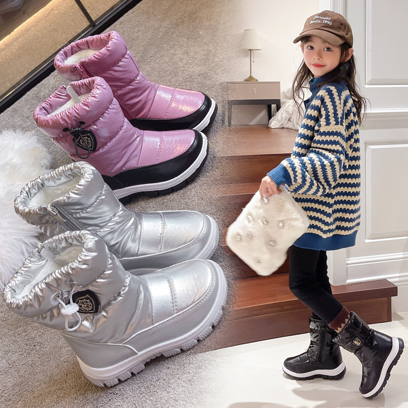 Inverno quente de pelúcia crianças bota de neve impermeável antiderrapante crianças alta superior botas ao ar livre espessamento sapatos de algodão para meninos menina