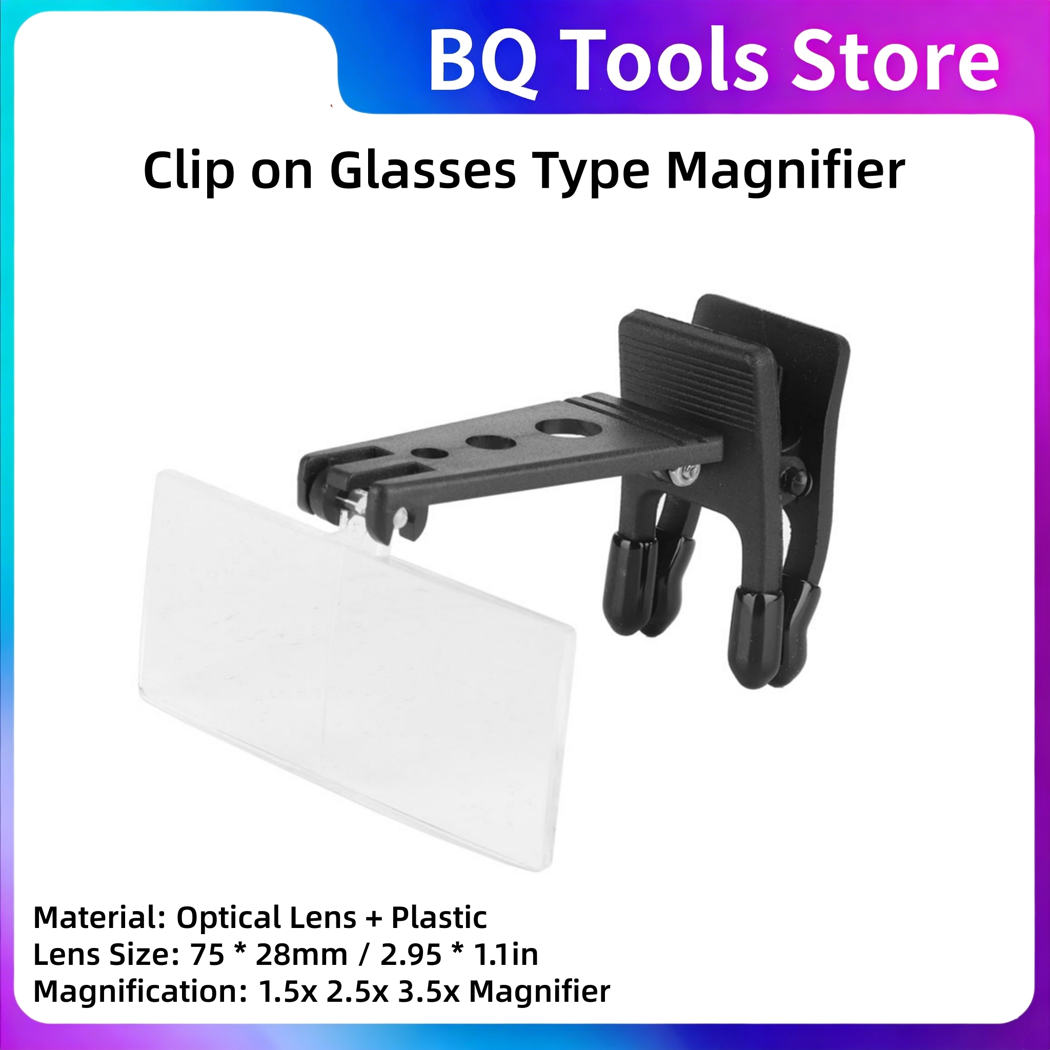 Glasses Style Magnifying Glass 1.5x 2.5x 3.5x Magnification Plastic Case Clip on Glasses Type Magnifier Plastic Magnifier