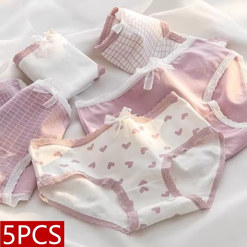 Lot de 5 culottes en coton pour femmes, sous-vêtements imprimés, slips pour filles, respirants et doux, Lingerie Sexy