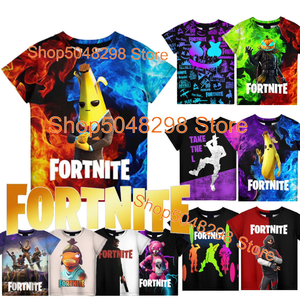 Peely Fortnited T-Shirt für Kinder von 8 bis 19 Jahren, Battle Royale Cartoon Tops, Teenager-Kleidung, Herren, Damen, Held, 3D-gedrucktes T-Shirt für Jungen und Mädchen