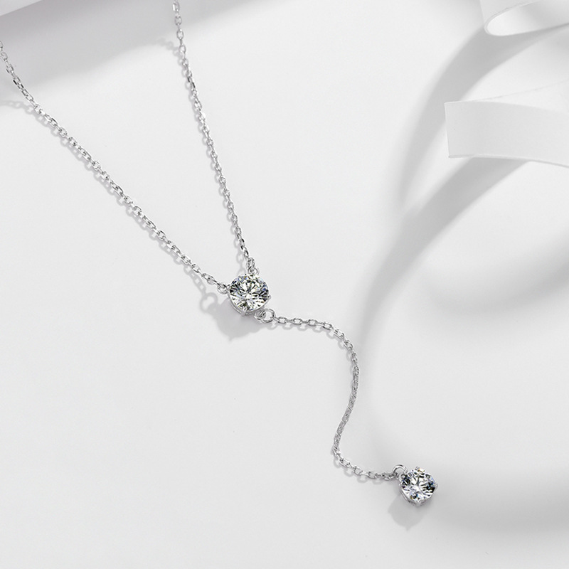 Collana con ciondolo in zircone di lusso da donna in argento 925 collana con zirconi cubici a taglio rotondo Charms collana da sposa con catena regalo