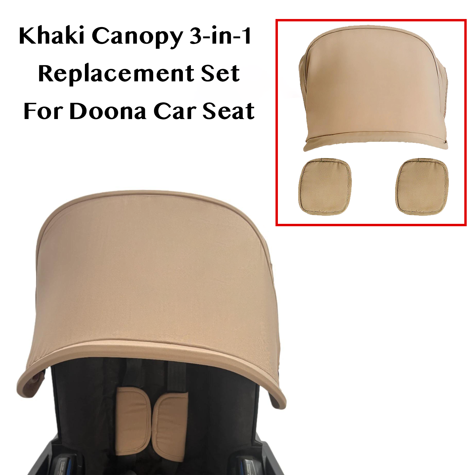 Untuk Doona+, Set Pengganti Kursi Mobil Doona I - Kanopi Khaki+2 Bantalan Bahu, Kain Ramah Kulit, Pas dan Nyaman