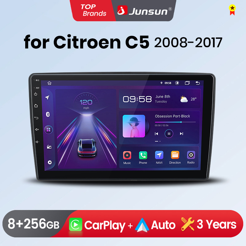 Junsun-Radio Multimedia con GPS para coche, reproductor con Android, CarPlay, inalámbrico, 2 din, para Citroen C5, años 2008 a 2017