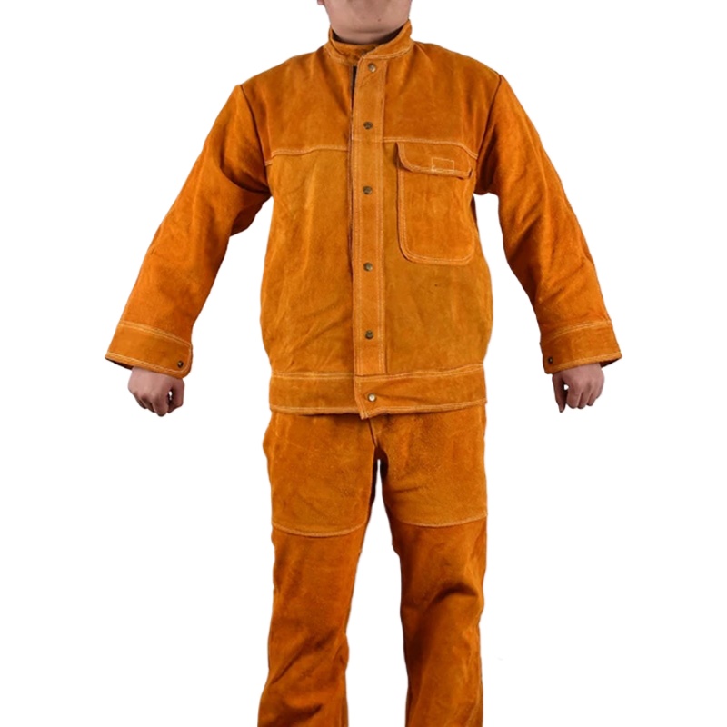 1Set Cowhide Leather Welding Suit Work Clothes Special Protective Clothes Anti Scalding Leather Safety Welder ,Tops and Pants