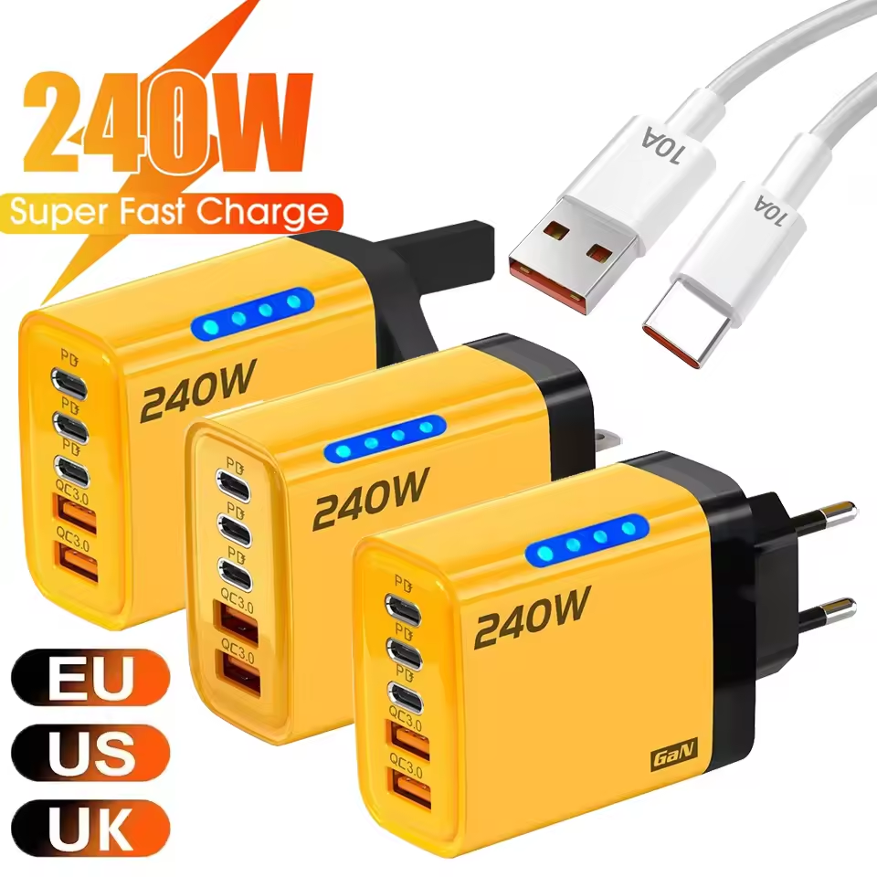5ポート240W USB C充電器 クイックチャージ3.0対応 タイプC USB電話充電器 PD急速充電アダプター iPhone 16、Samsung、Xiaomi、Huawei対応