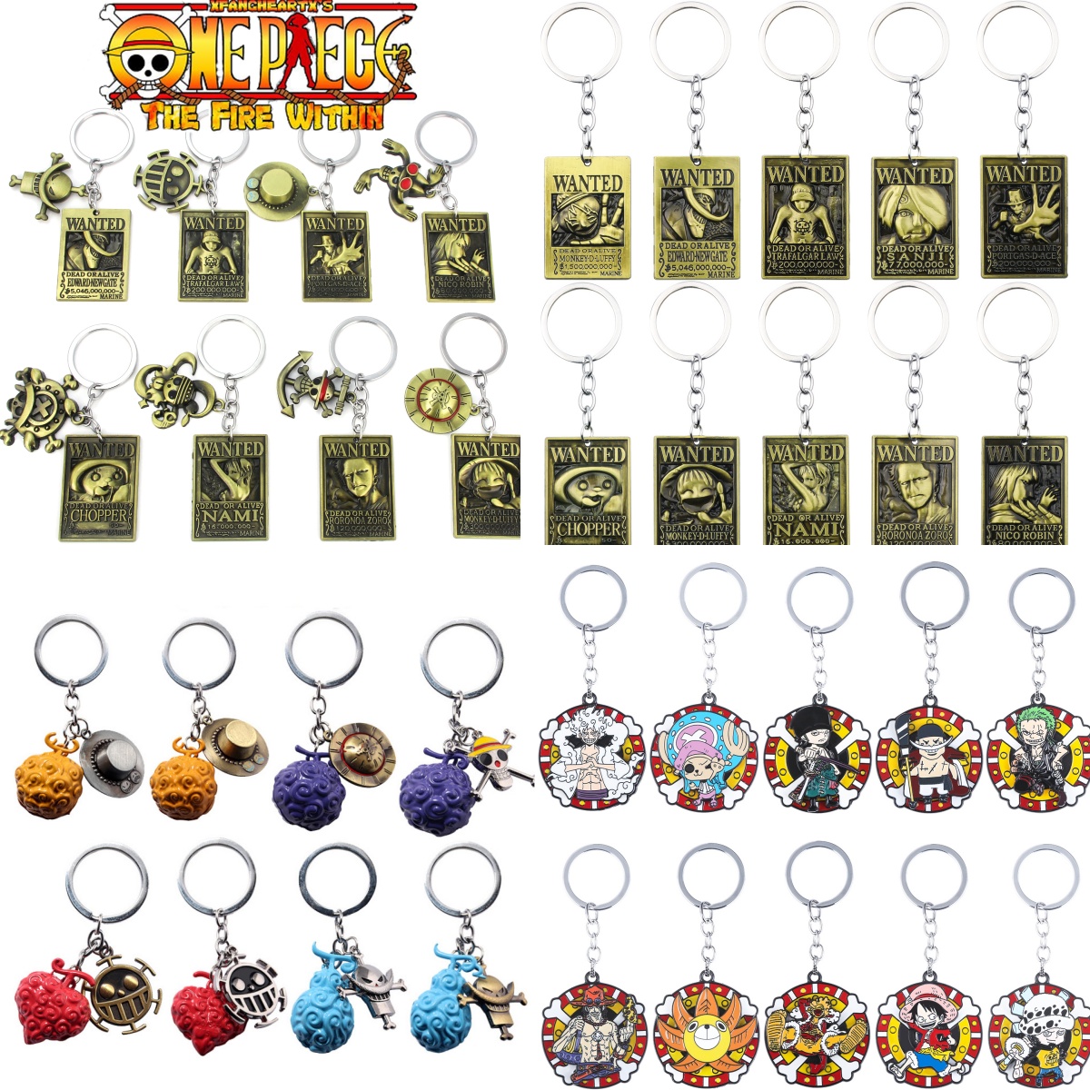 One Piece Luffy Strohoed Sleutelhanger Draaibaar Zoro Schedel Metalen hanger Rollenspel Decoratieve accessoires Fan Sieraden Cadeau