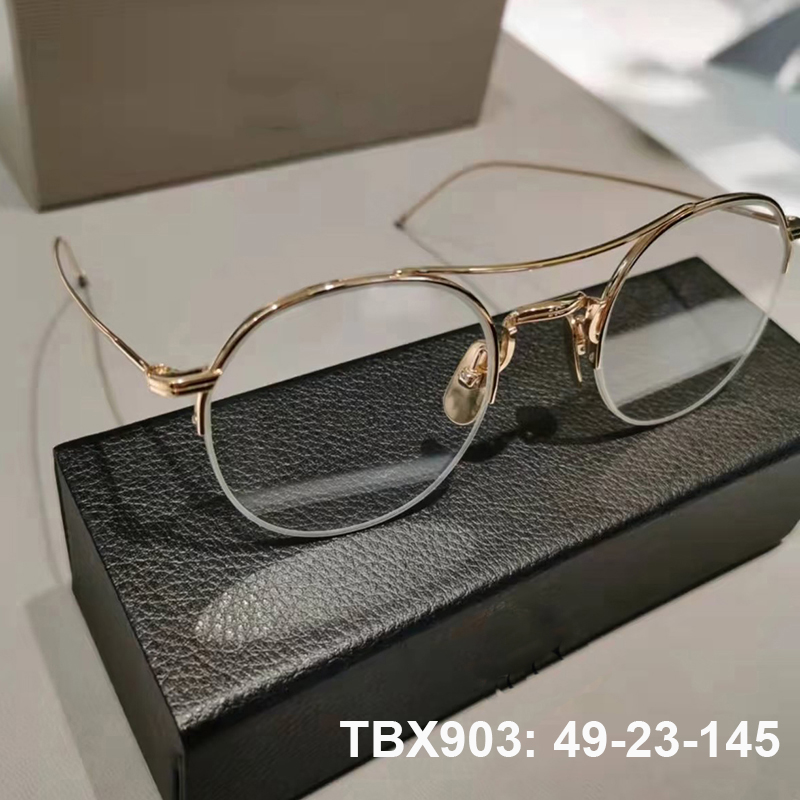 Oprawki okularów 2026 New York Retro Pilot Round Half TBX903 Męskie Modne Tytanowe Ultralekkie Okulary Vintage Damskie
