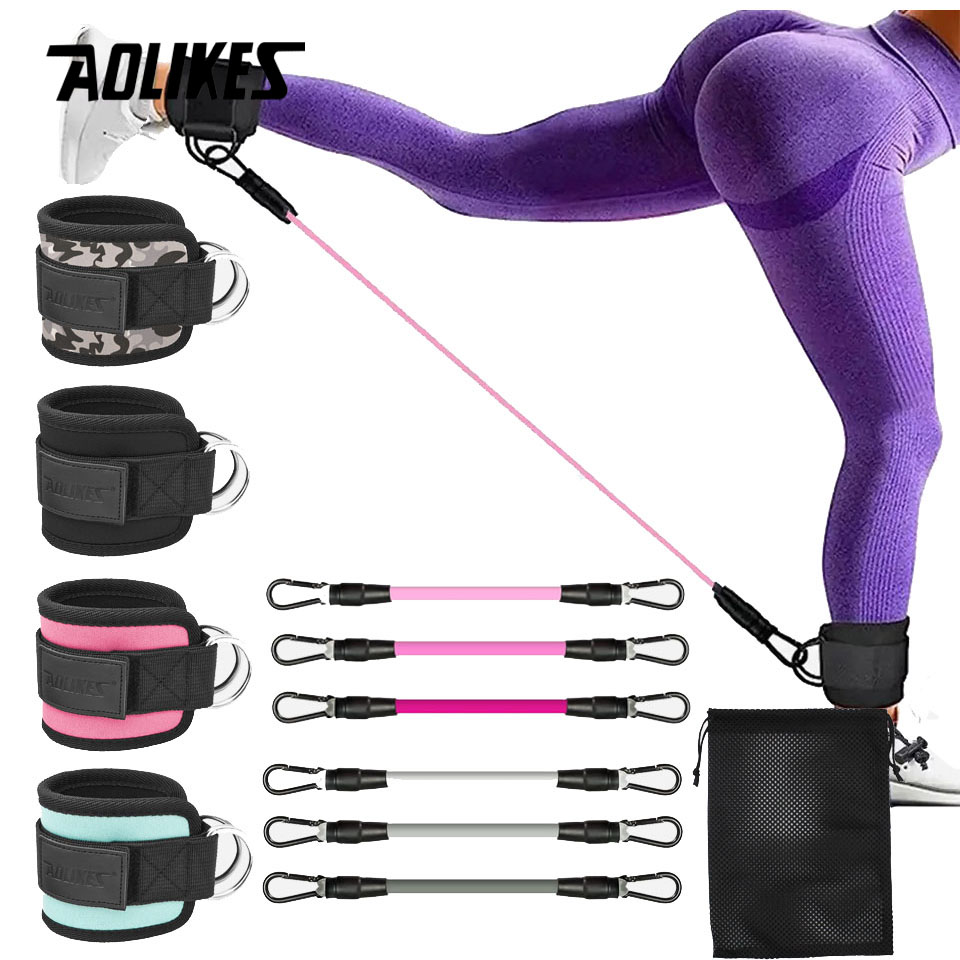 AOLIKES สายสายรัดข้อเท้าคู่ D-Ring ข้อเท้าสําหรับออกกําลังกาย Glutes ขา Strength Training Brace สนับสนุนกีฬาความปลอดภัย
