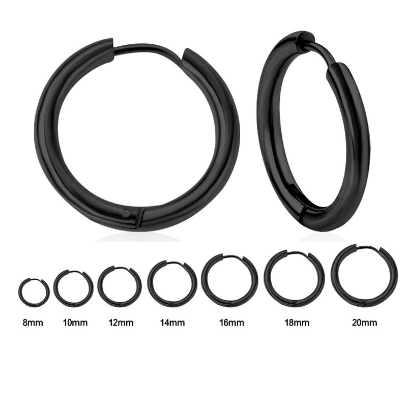 2 ชิ้นชาย Hoops ต่างหูสีดําสแตนเลสสตีลคลิปต่างหูสําหรับผู้ชายผู้หญิง Rock Hiphop วงกลมหูเจาะเครื่องประดับ