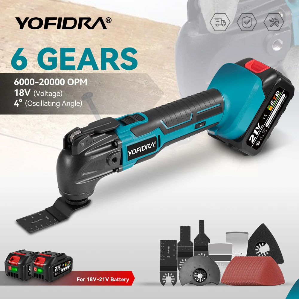 YOFIDRA Draadloze Oscillerende Multi Tool 6 Versnellingen Elektrisch Snijden Polijsten Trimmen Machine Power Tool Voor Makita Batterij Pin