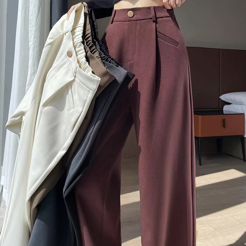 Seoulish-pantalones de pierna ancha para mujer, pantalón holgado informal, con botones sólidos, de estilo coreano, de longitud completa, para otoño, 2024