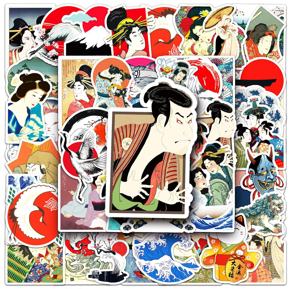 10/30/50 шт., винтажные вычурные японские наклейки Ukiyo-e, аниме, детские игрушки, наклейки для багажа, ноутбука, чемодана, водонепроницаемые наклейки, пакеты