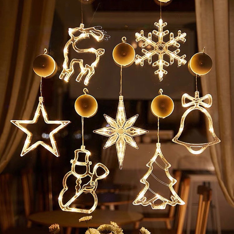 Lumière LED de Noël, flocon de neige, Père Noël, confronteur, ventouse, lampe, ornements de fenêtre, décoration pour la maison, décor de Noël, nouvel an, 2024