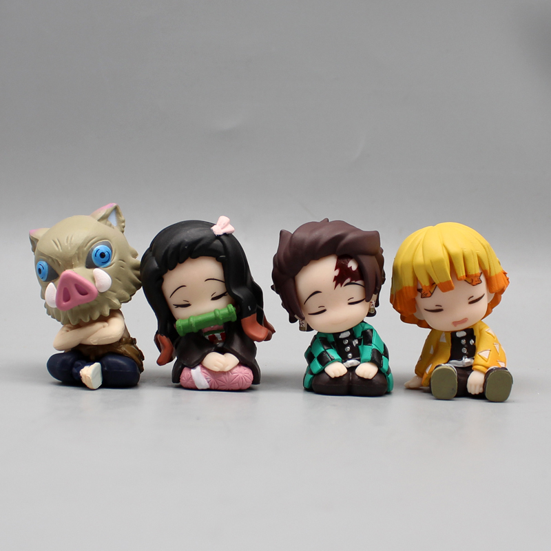 4pcs/set Demon Slayer Gk Kamado Tanjirou Kamado Nezuko Q Edition Model Dekorasi Meja Tidur Berdampingan Model Mainan Hadiah