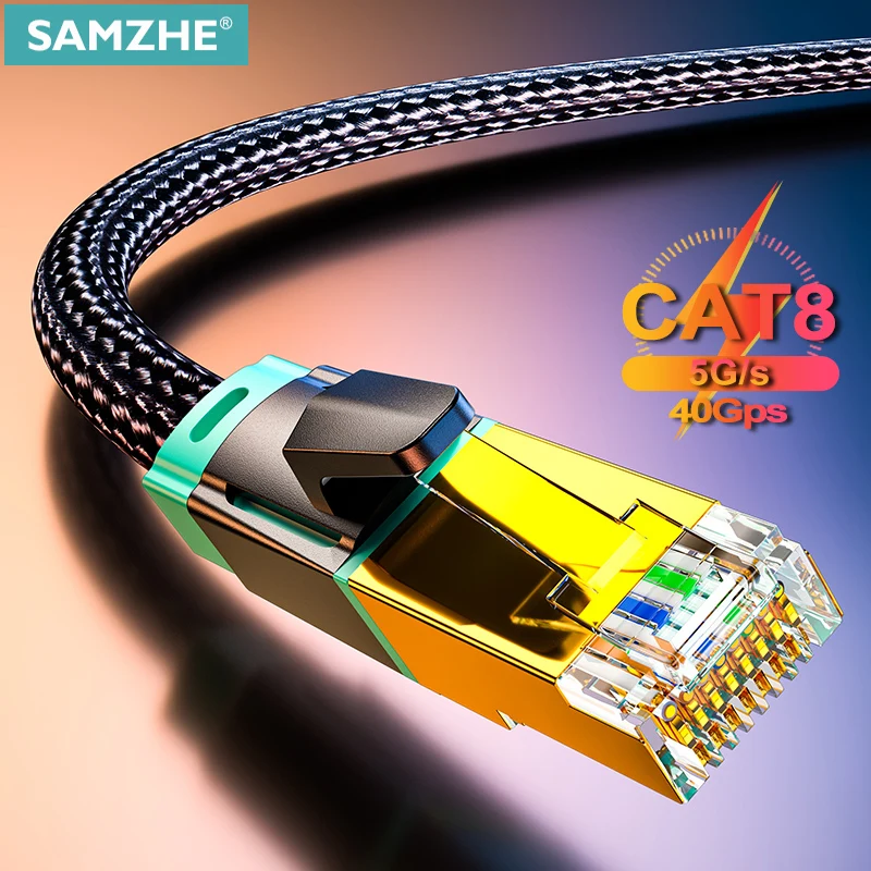 Samzhe cat8 ethernet cabo sftp 40gbps rj45 super velocidade do cabo de rede banhado a ouro conector para modem roteador cat8/7/6 cabo lan