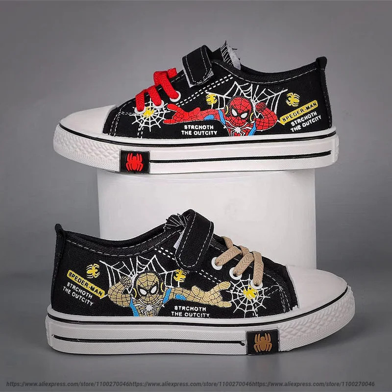 Disney spiderman crianças lona preto sapatos casuais meninas tênis de corrida primavera moda adolescente criança tamanho 26-37