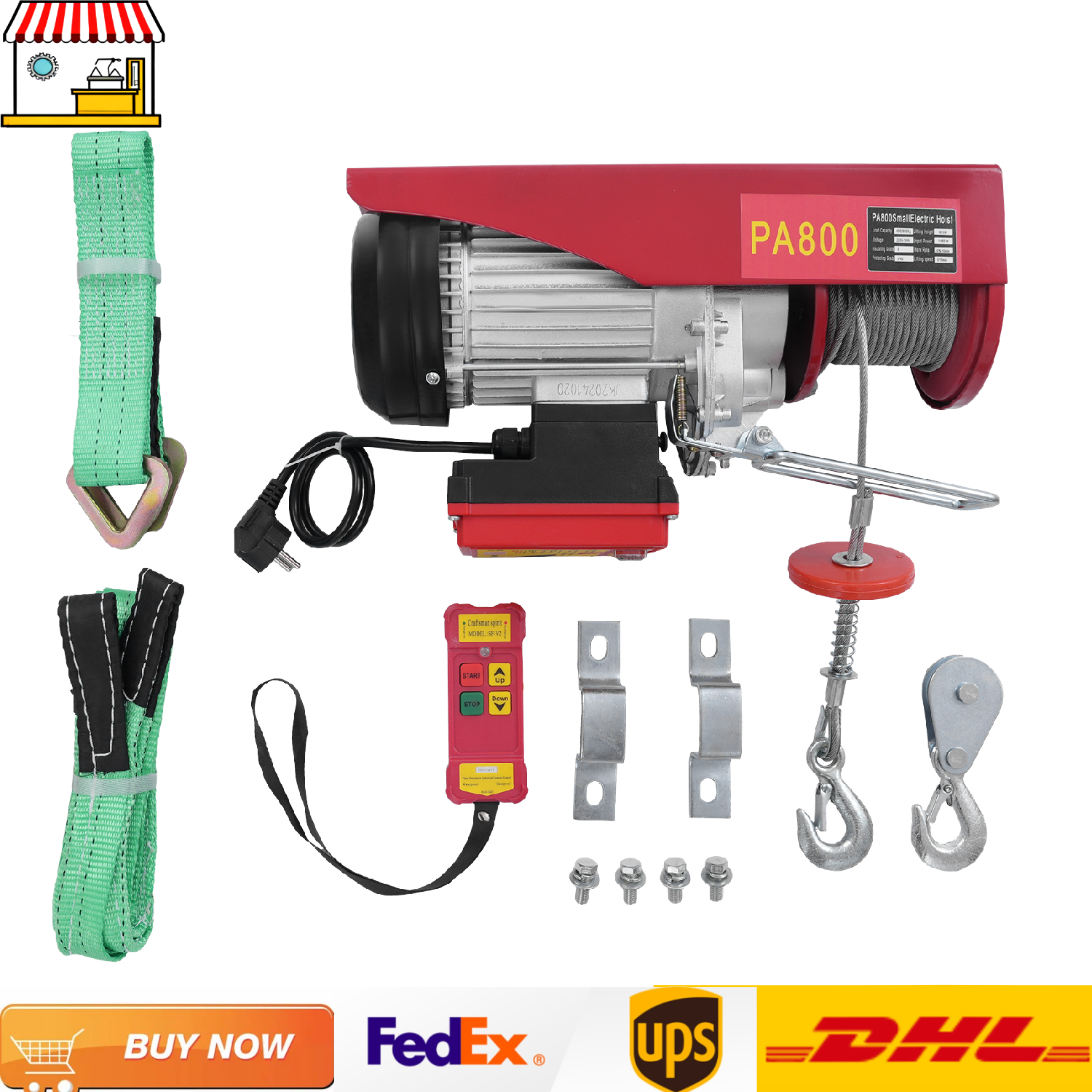 220 V 800 kg elektrischer Hebezeug |   Drahtlose Fernbedienung, 99,37 Fuß Hubhöhe, elektrische Stahldrahtwinde für die Garage
