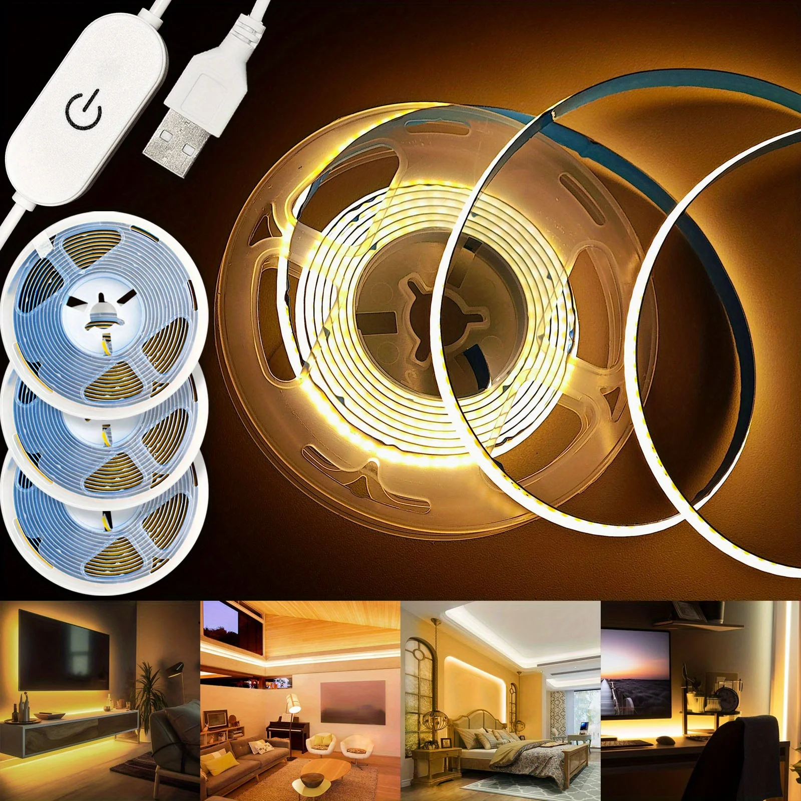 USB 5V LED Strip Licht COB Touch Dimmer Controle Lamp Hoge Dichtheid RA90 Flexibele Tape Verlichting 320 Leds/m Voor Thuis Kast Decor