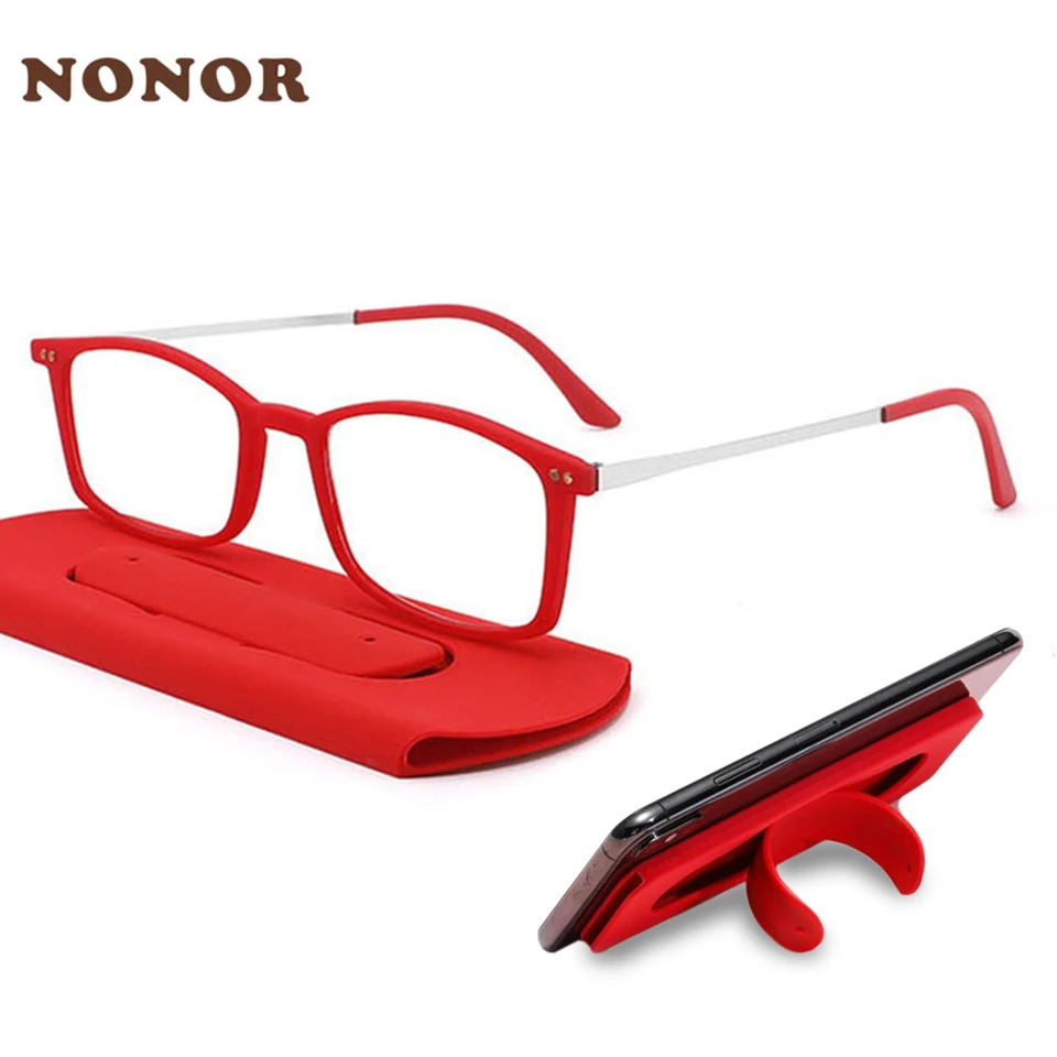 NONOR Óculos de leitura finos adesivo de telefone masculino metal + 100 a + 300 feminino quadrado óculos de computador anti luz azul