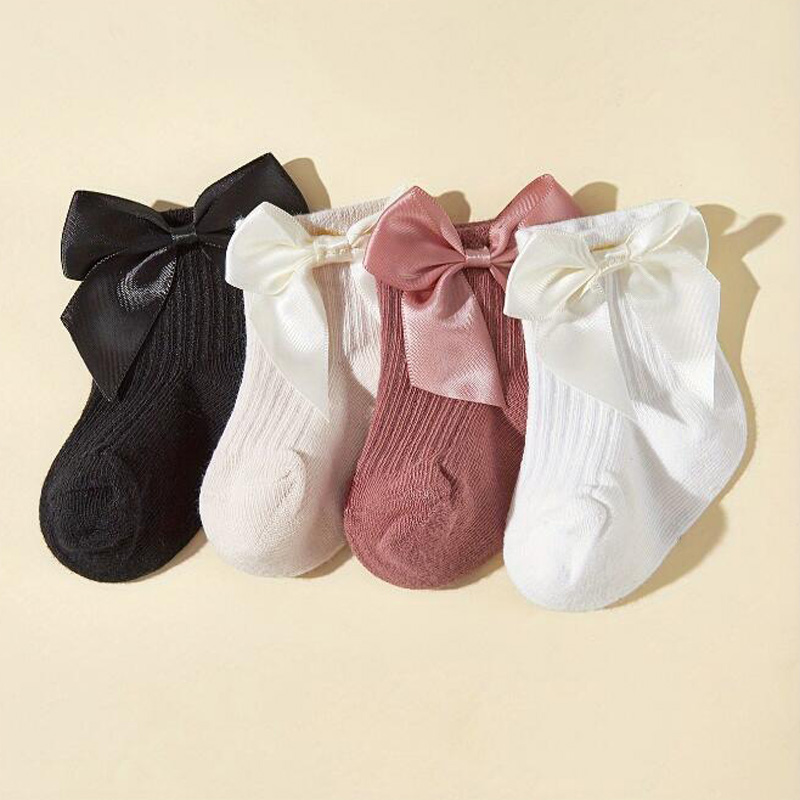 4 pares/lote novas meias femininas com laço grande