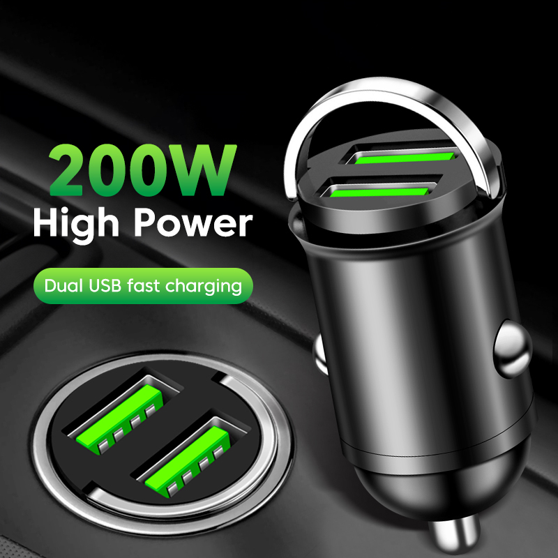 Dual USB Car Phone Charger 200W QC3.0 USB Fast Charging Car Charger With Pull Ring Cigarette Lighter Adapter For Mobile Phones