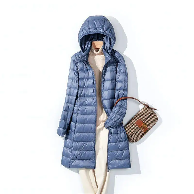 Chaquetas de plumón de pato blanco x largas para mujer, gorros informales cálidos desmontables, talla grande 5XL, novedad de 2024