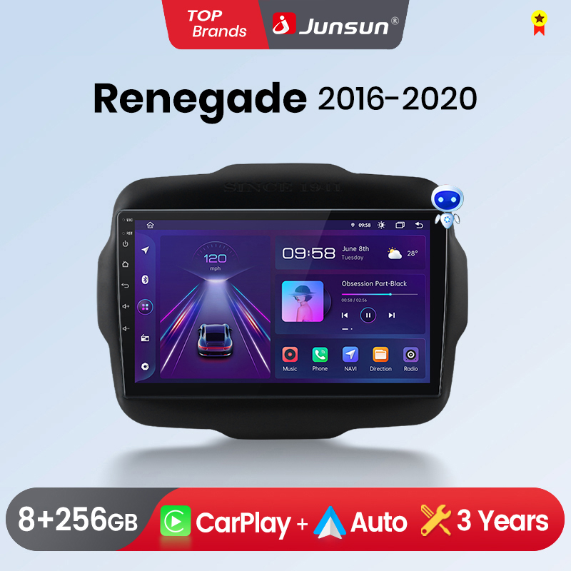Junsun Wireless CarPlay Android Auto Car Radio for Jeep Renegade 2016-2020 GPS Intelligent Systems Stereo Multimedia Autoradio