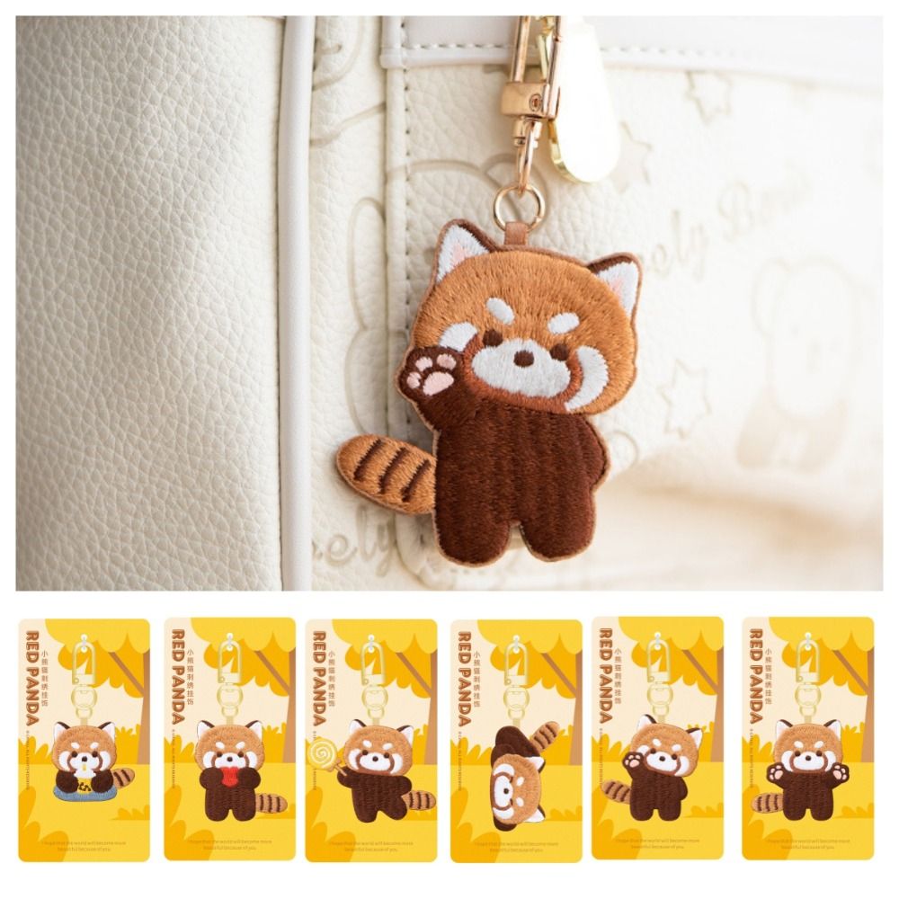 LLavero de Panda Rojo creativo, colgante suave de moda Kawaii, bordado de Panda Rojo, piruleta, lindo colgante de Animal Kawaii, pareja