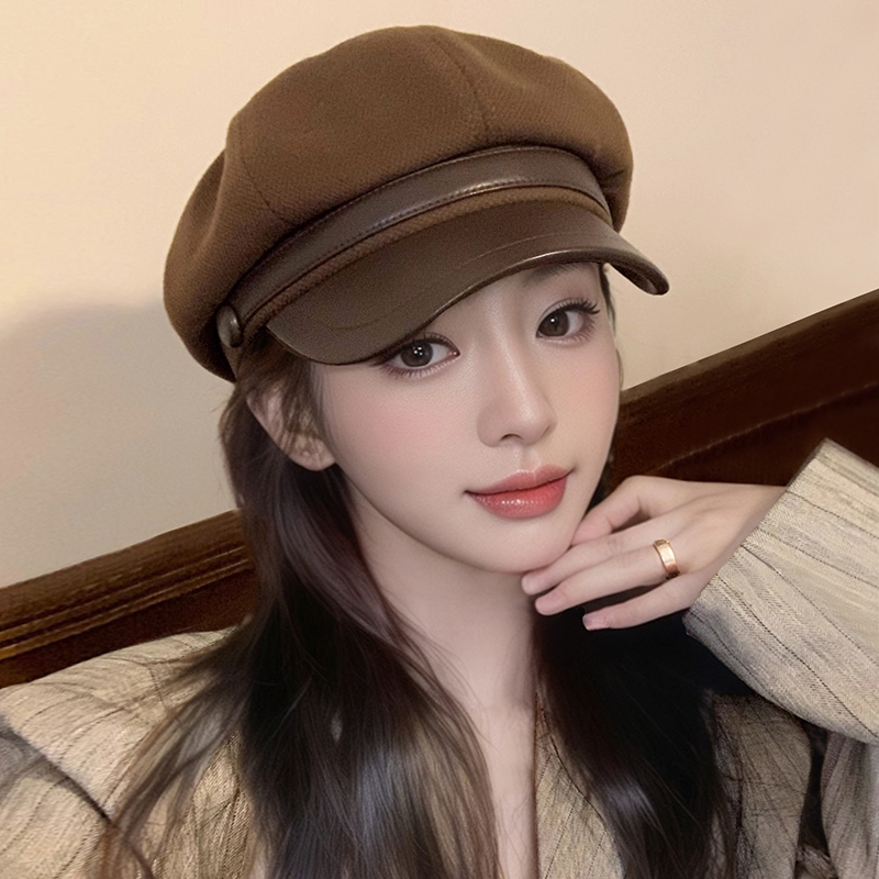 Elegant Women's Beret Hat Autumn Winter Octagonal Face Slimming Duckbill Painter Sle Fashionable Versatile Hat Accessory