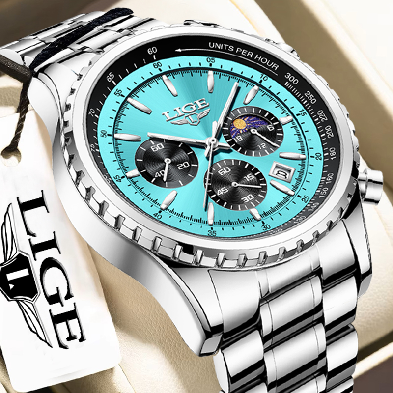 Jam Tangan Pria LIGE Fashion Top Brand Mewah, Jam Tangan Kasual Bisnis, Jam Tangan Olahraga Anti Air Quartz Chronograph untuk Pria